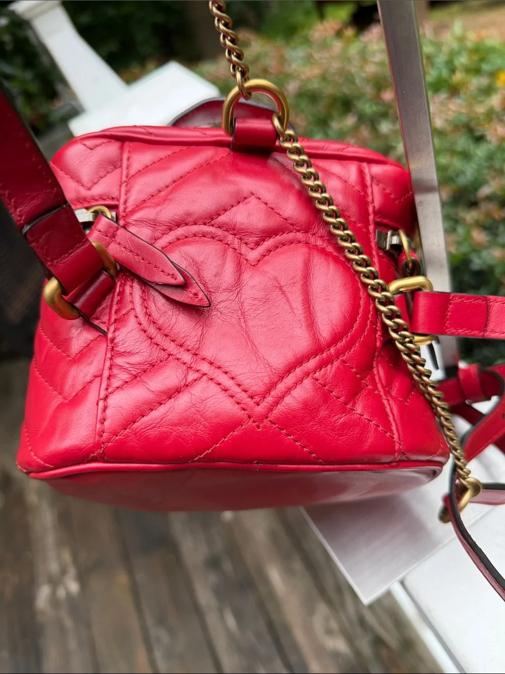 Gucci (Authenticated by Posh) Red Quilted GG Round Crossbody Backpack GUC
